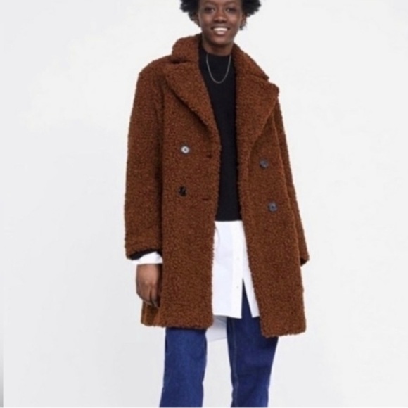 Zara Teddy Bear Coat Brown Jacket Size XS Oversized - Picture 2 of 10